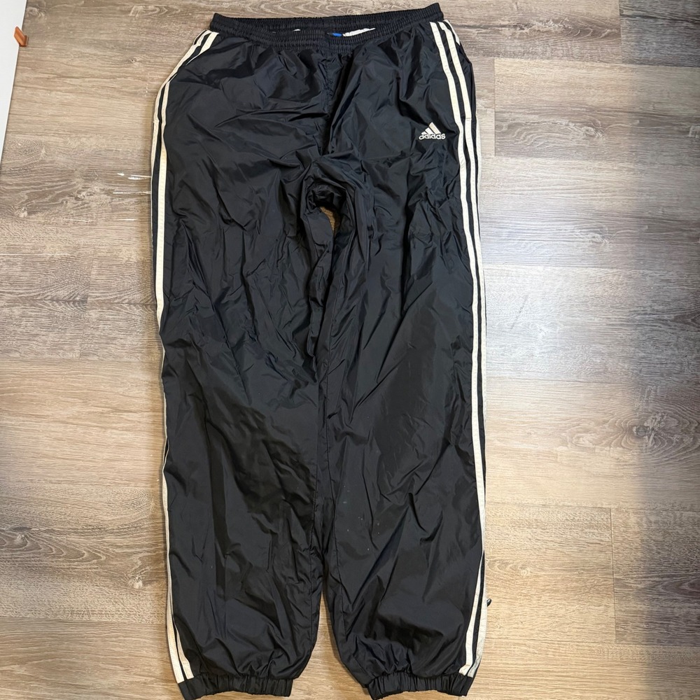 Adidas Team Vintage Black Nylon Track Pants White Triple Stripe Mens Large L - Picture 3 of 6